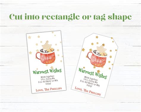 Printable Christmas Hot Cocoa Tag Warmest Wishes Watercolor Christmas Hot Chocolate Editable