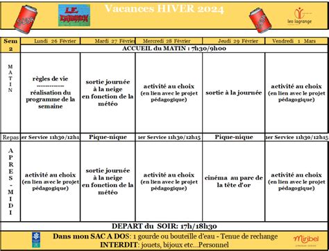 Plannings Des Sodas Vacances Dhiver Miribel Le Mas Rillier