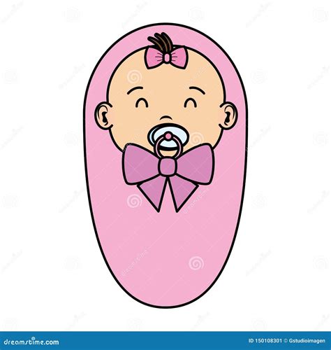 Cute Little Baby Girl With Pacifier Character Stock Illustration