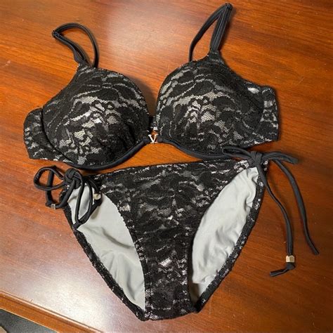 Venus Swim Venus Black Lace Metallic Silver Bikini C Poshmark