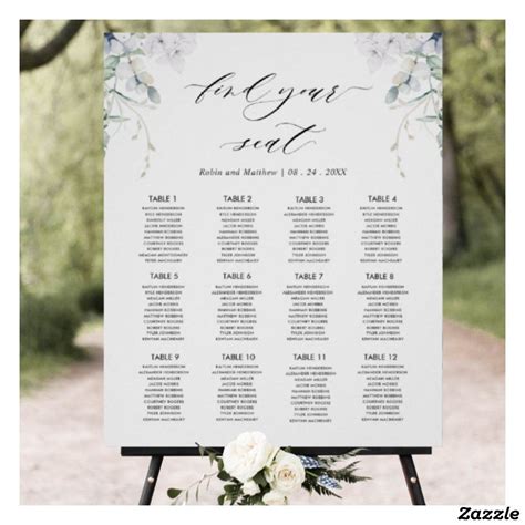 Elegant Bliss Wedding Seating Chart Sign Zazzle Seating Chart