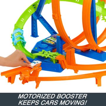 Hot Wheels Track Set With Crash Zones Motorized Booster And Hot Wheels Car Mattel