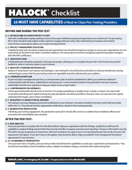 Halock Pen Test Checklist Reasonable Security Halock