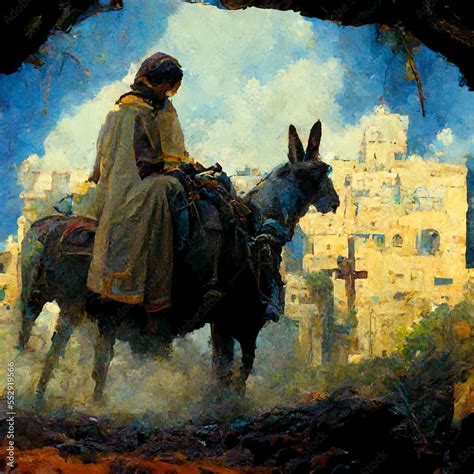 Jesus on a Donkey in Jerusalem created with Generative AI Stock ...