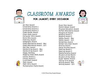 Classroom Awards - Set of 45 Printable Awards for Classrooms and Schools