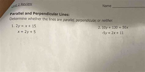 Solved Unit 2 Review Name Parallel And Perpendicular Lines Determine