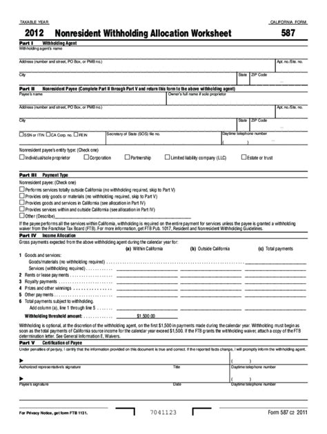 Fillable Online 2022 Form 587 Nonresident Withholding Allocation