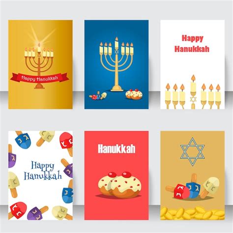 Cartões de festa judaica tradicional de hanukkah definir vetor vários