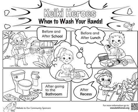 When to Wash Hands Coloring Sheet * Keiki Heroes