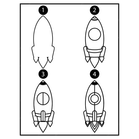 Premium Vector | Vector how to draw a rocket step by step