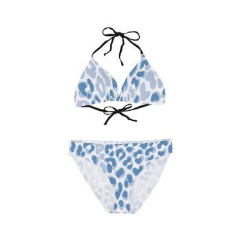 Emmiol Free Shipping 2024 Abstract Print Halter Bikini Set Blue L In Bikini Sets Online Store