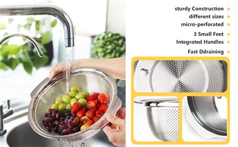 Amazon POJORY 18 8 Stainless Steel Colander Set Of 3 Easy Grip