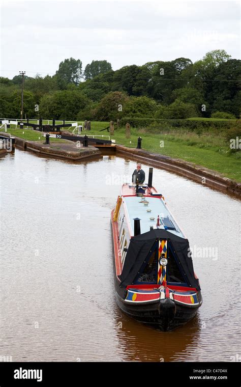 Narrow Boat At Lawton Locks On The Trent And Mersey Canal In Cheshire