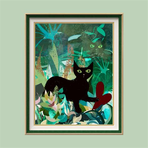 Black Cat Art Print Gallery Wall Decor Cat Lover T Tropical Forest Art Etsy