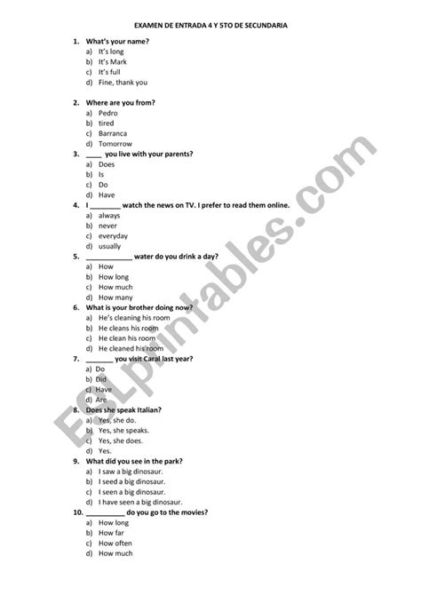 Placement Test Esl Worksheet By Omaroloco