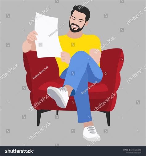 Man Sitting Chair Reading Newspaper Flat Stock Vector Royalty Free 2163217051 Shutterstock