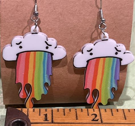 White Cloud Rainbow Weather Puke Vomit Spew Ill Gay Pride LGBTQIA S Dangle Fashion Earrings Etsy