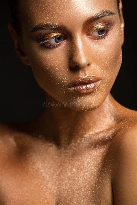 Gorgeous Brunette With Gold Skin Artisitc Portrait Stock Photo Image Of Face Lipstick