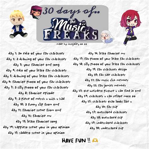 30 Days Of The Music Freaks 30 Day Song Challenge Freak Fan Art