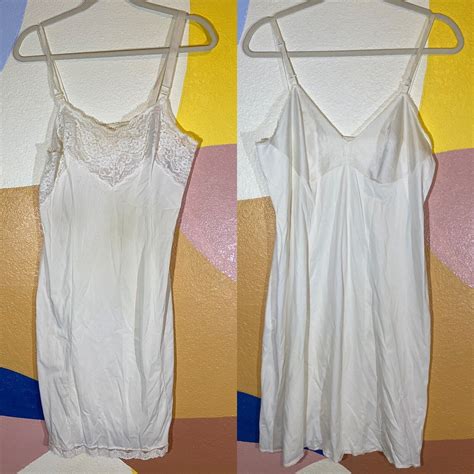Vintage Lingerie Nightie Dress Slip White Lace Siss Gem
