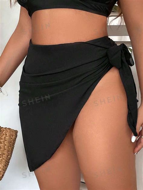 Shein Swim Curve Plus Solid Knot Side Cover Up Skirt For Sale Australia