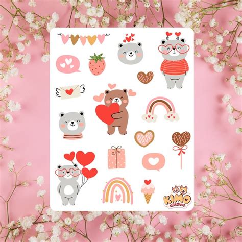 Cartela De Adesivos Love Bear Kimo Adesivos Shopee Brasil