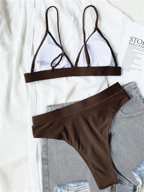 Is That The New Solid Bikini Set Triangle Bra High Waisted Bottom Piece Bathing Suit