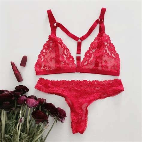 Playful Red Lace Strap Lingerie Set Soft Bra Handmade Lingerie Etsy