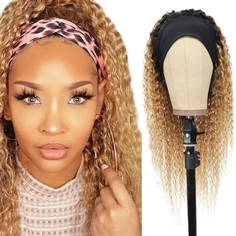 Amazon Inch B Curly Blonde Headband Wigs Human Hair Ombre Blonde Wave Wig With Dark