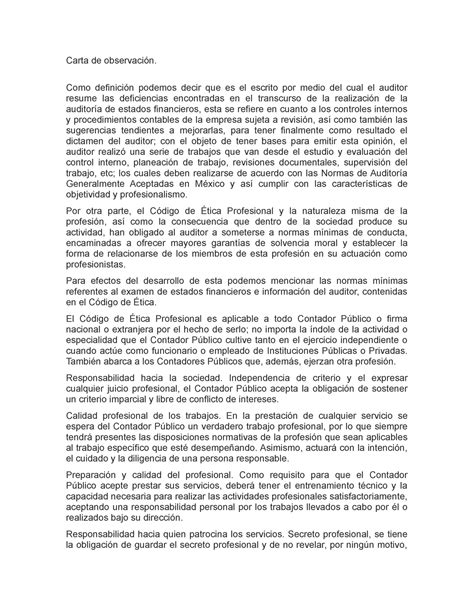 Carta de observación Apuntes 1 Carta de observación Como