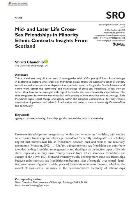 PDF Mid And Later Life Cross Sex Friendships In Minority Ethnic Contexts Insights From Scotland