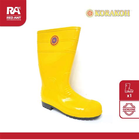 Korakoh Yellow Rubber Boot Steel Toe Cap With Sock Pck Boot