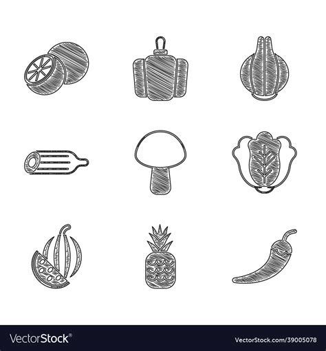 Set Mushroom Pineapple Hot Chili Pepper Pod Vector Image