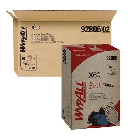 Wypall X60 92806 Wipers Pop Up Box White 1 Ply 10 Boxes Mass