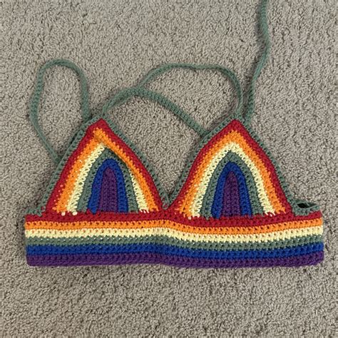 Pride Bikini Top Crochet With Tie Gem