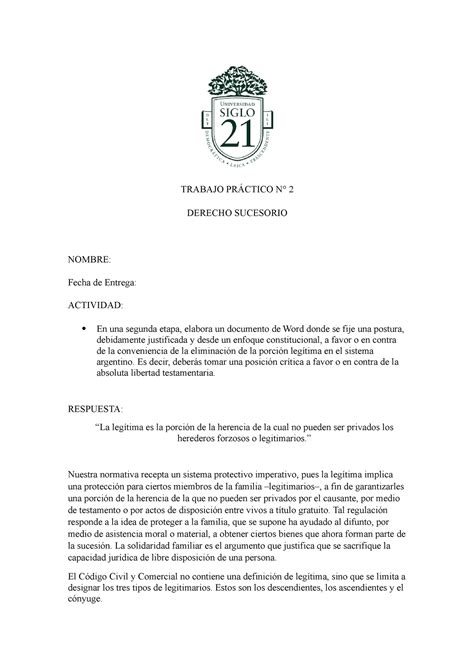 Tp 2 Der Sucesorio Subir Trabajo PrÁctico N° 2 Derecho Sucesorio