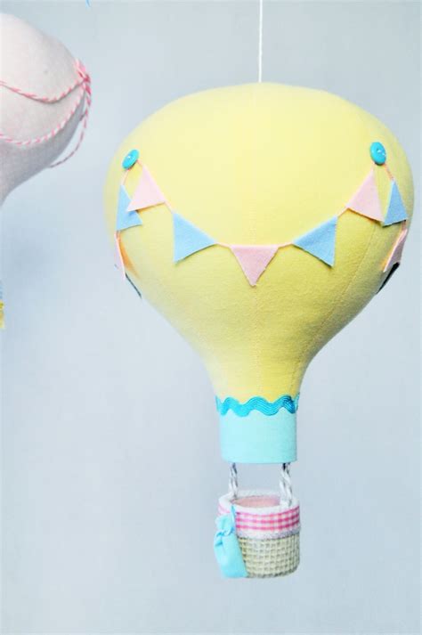Mobile With Hot Air Balloons And Clouds Motif For Baby Girl Etsy