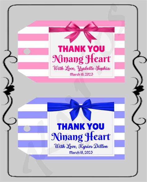 Personalized Thank You Ninong Ninang Hang Tags For Souvenirs Sold