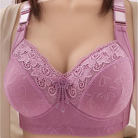 Alllist Plus Size Womens Bras Full Coverage Wireless Lingerie Push Up Plain Purple Lace Bralette