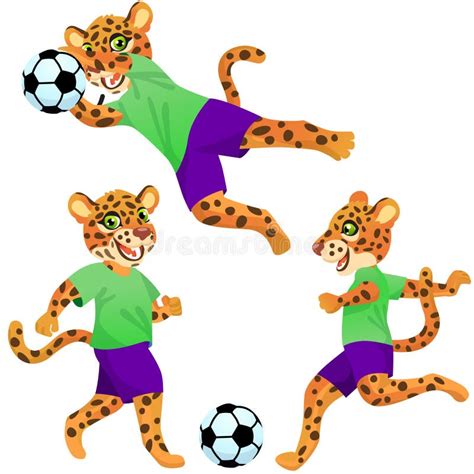 Tres Jaguares Como Los Futbolistas En Uniforme En Actitudes Din Micas