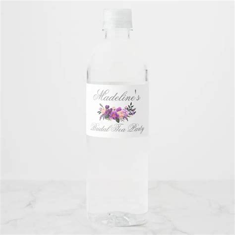 Ultra Violet Purple Floral Bridal Shower Tea Party Water Bottle Label Zazzle