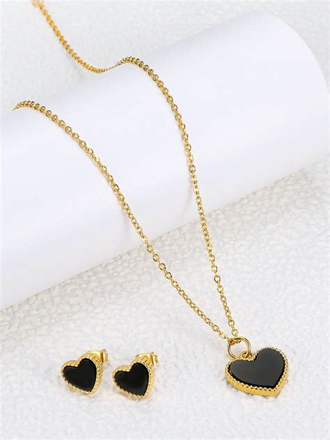 K Gold Plated Heart Pendant Necklace Stud Earrings In Stud