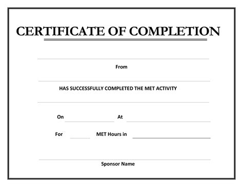 Blank Certificate Of Completion Template