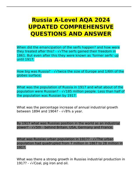 Russia A-Level AQA 2024 UPDATED COMPREHENSIVE QUESTIONS AND ANSWER
