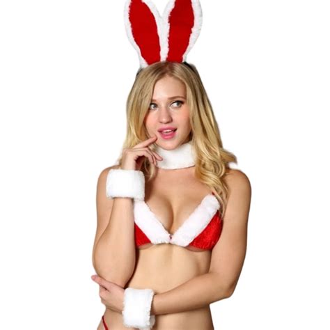 Intimates Sleepwear Santa Christmas Red White Lingerie Bunny Ears Bra Panty Costume Set