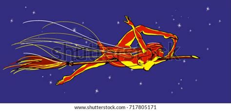 Beautiful Naked Witch Flying On Broomstick Stock Vector Royalty Free Shutterstock