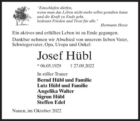 Traueranzeigen Von Josef H Bl Trauer Anzeigen De