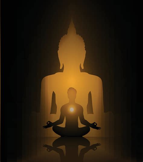 Black Buddha Silhouette Against Dark Background Yoga Vector