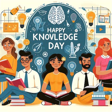 poster  happy knowledge day  people sitting   floor