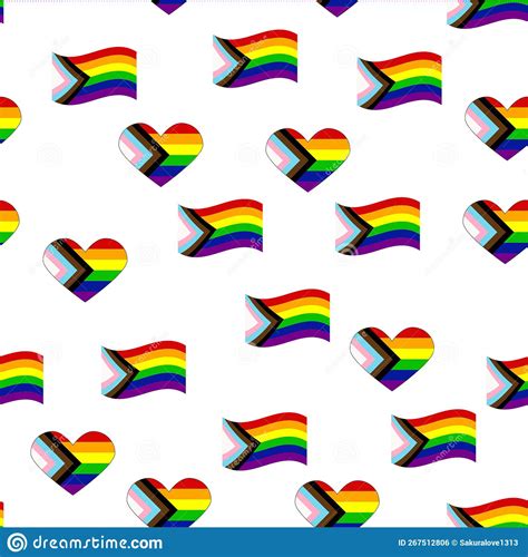 Seamless Pattern With New Lgbt Flag Hearts Text Flower And Flag Gay Pride Pride Month Love